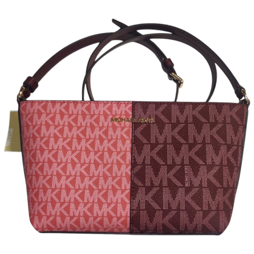 Michael Kors Jet Set Crossbody In Oxblood And Lighter Pink